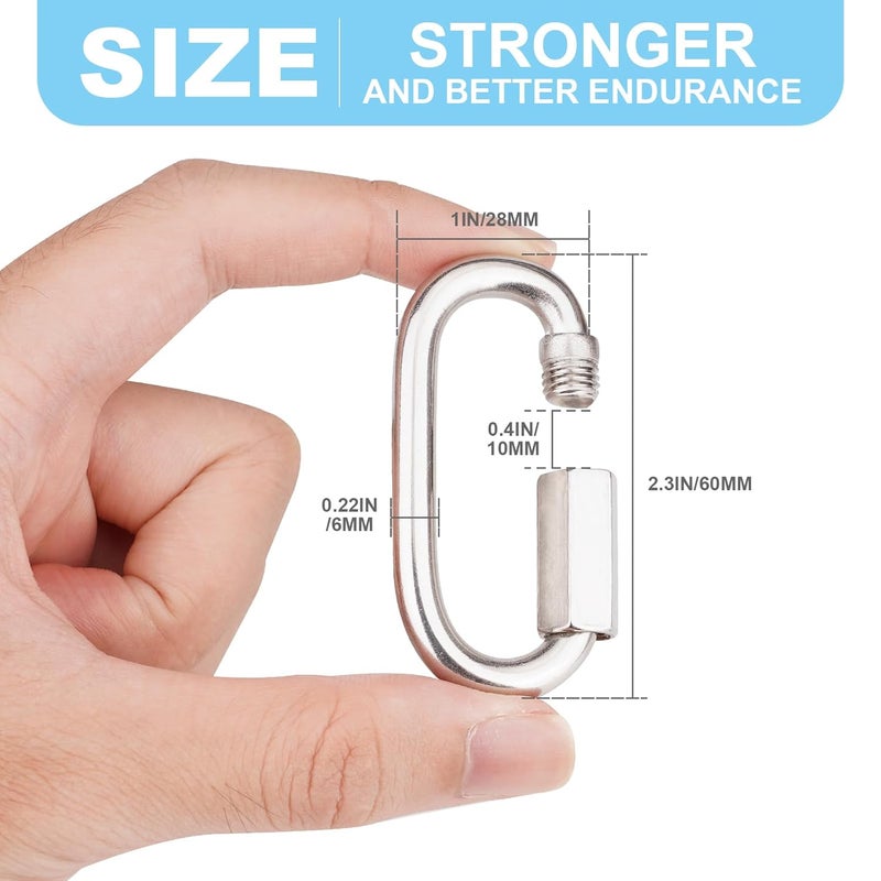 Vmuter 5 Pcs 2.3 Inch 316 Heavy Duty Stainless Steel Screw Chain Quick Links, D Shape 880LB Capacity Carabiner for Camping Pet Keychain Outdoor Equipment Locking Hammocks Harness Leash - Image 2